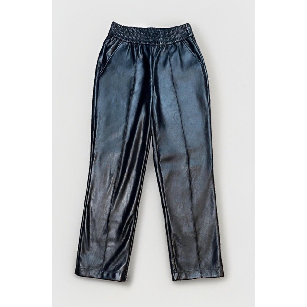 Maison d'Amelie Faux Leather Jogger Pant 6 Black Vegan Tapered Pintuck Workwear